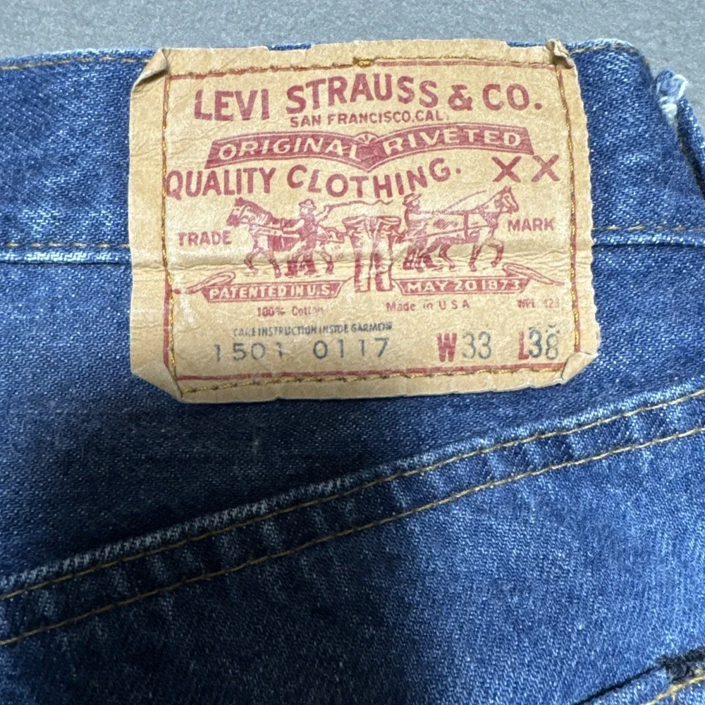 Vintage 70's Levis 501xx 1501 0117 Red Line Selvedge Jeans Sz 33x38‎ (32x34) USA